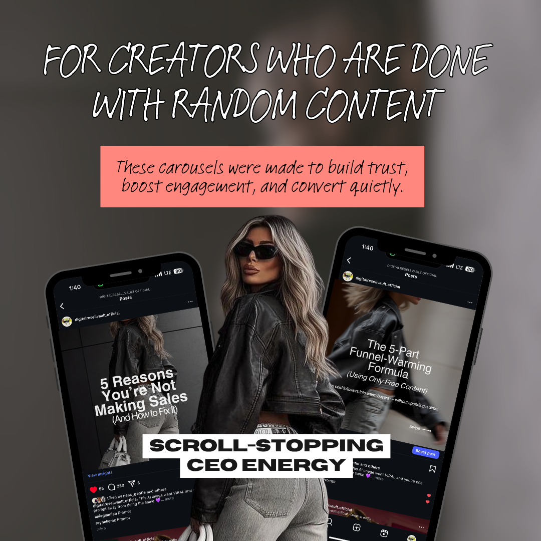 Conversion Queen Carousel Pack (94 Images + Bonuses) – Canva Carousel Templates, Matching Mockups & Resell Rights