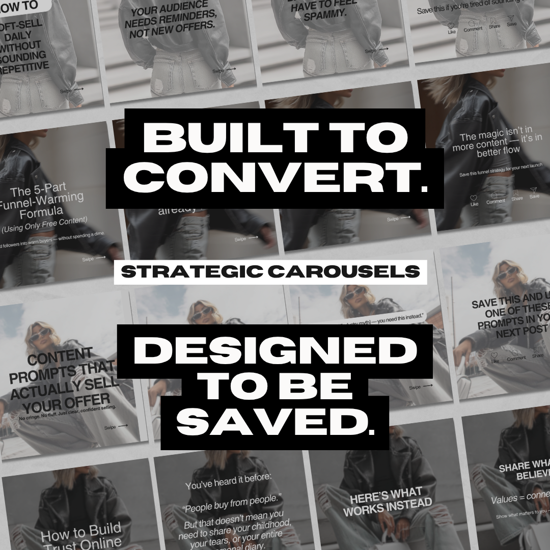 Conversion Queen Carousel Pack (94 Images + Bonuses) – Canva Carousel Templates, Matching Mockups & Resell Rights