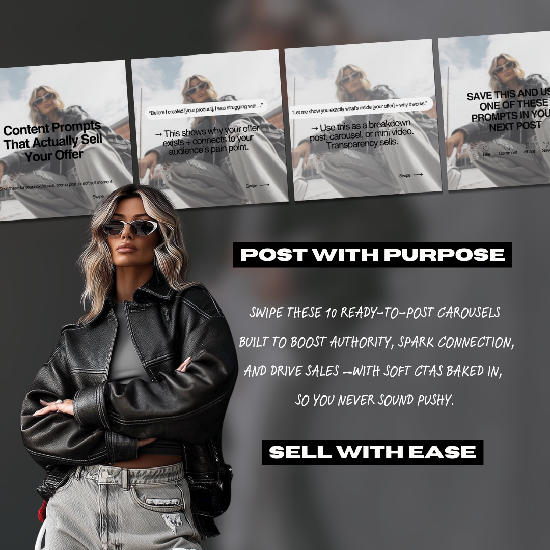 Conversion Queen Carousel Pack (94 Images + Bonuses) – Canva Carousel Templates, Matching Mockups & Resell Rights